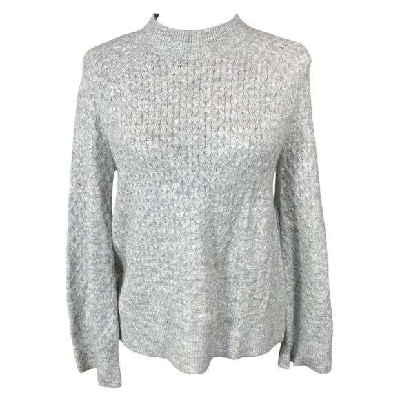 New Loft Grey Cream Sweater Small Petite SP Mock Neck Textured - Picture 1 of 6